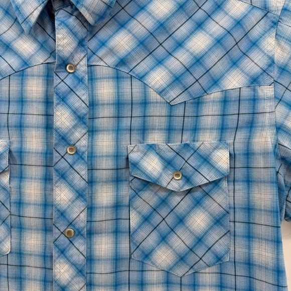Wrangler Men's L Blue Plaid Pearl Snap Western Shirt Short Sleeve Rodeo Cowboy - Picture 4 of 9